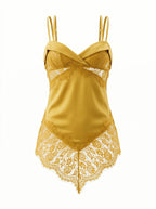 Velvet Fluxe Cleo liquid gold satin slip dress with delicate straps, luxury champagne silk nightwear and evening slip.