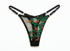 Velvet Fluxe Emerald Muse forest green floral embroidered lingerie set with sheer mesh and underwire support.
