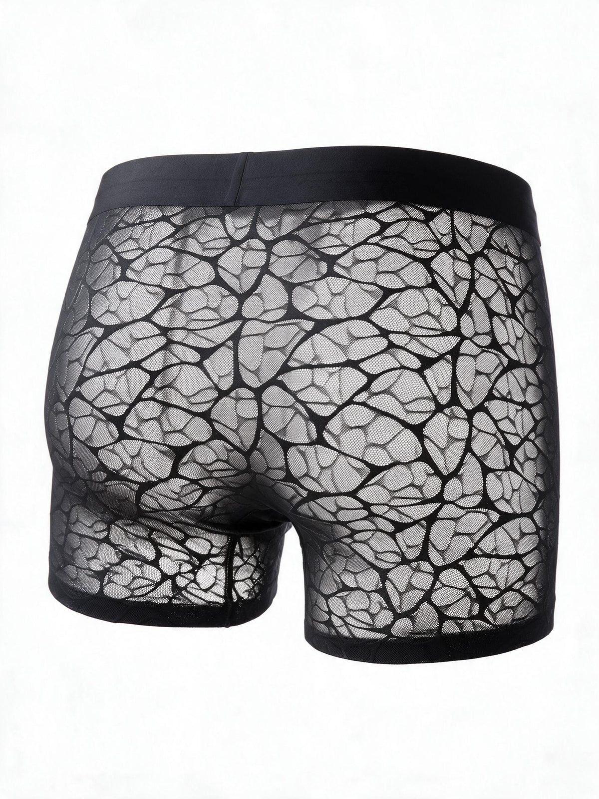 Flat lay back view of the ILLUSION black sheer lace trunks in apricot, highlighting the seamless, ultra-thin, and breathable fabric design.