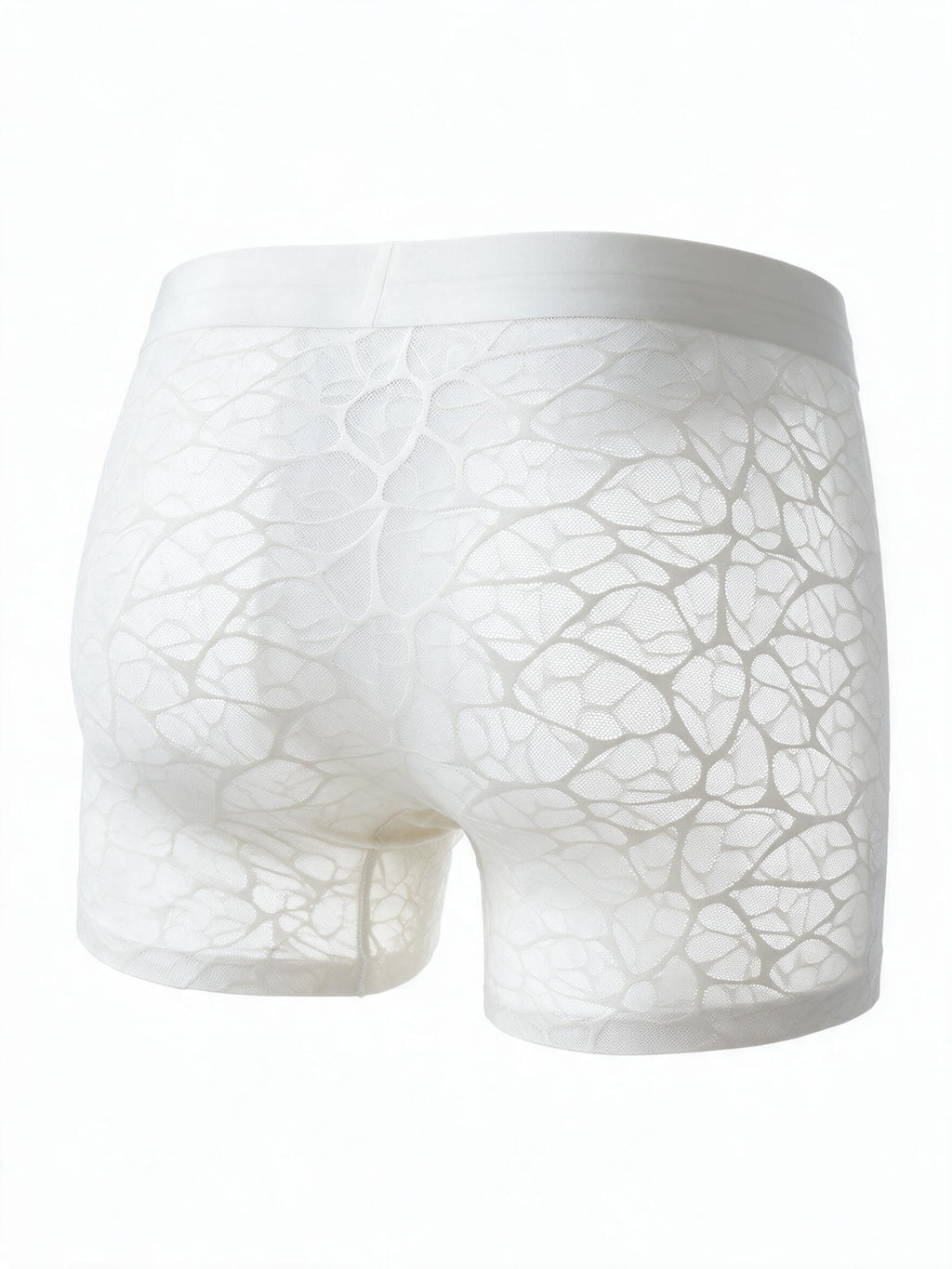 Flat lay back view of the ILLUSION white sheer lace trunks in apricot, highlighting the seamless, ultra-thin, and breathable fabric design.