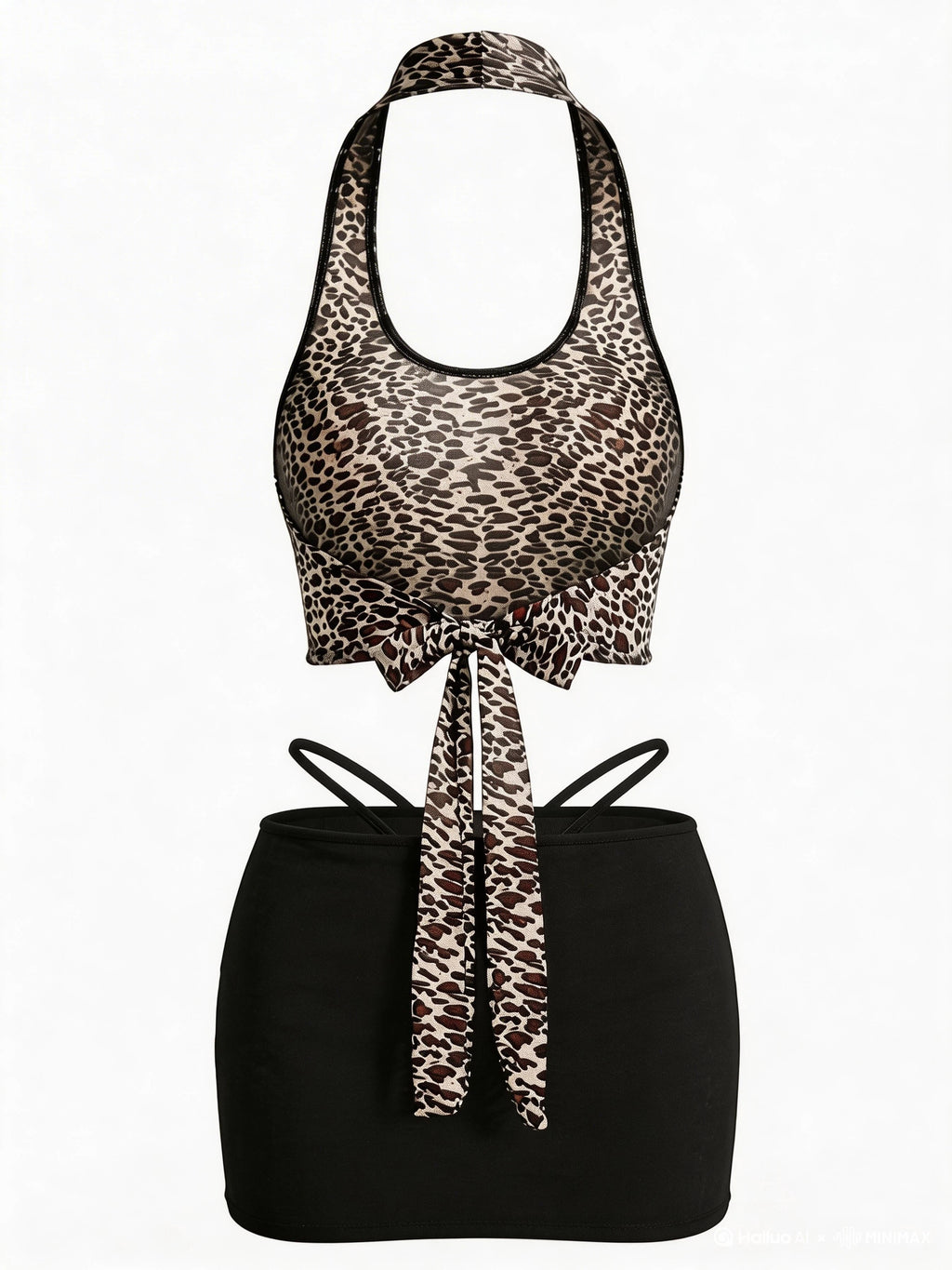 Velvet Fluxe Leo sheer leopard print halter neck bodysuit with cut-out details, luxury animal print intimate apparel.