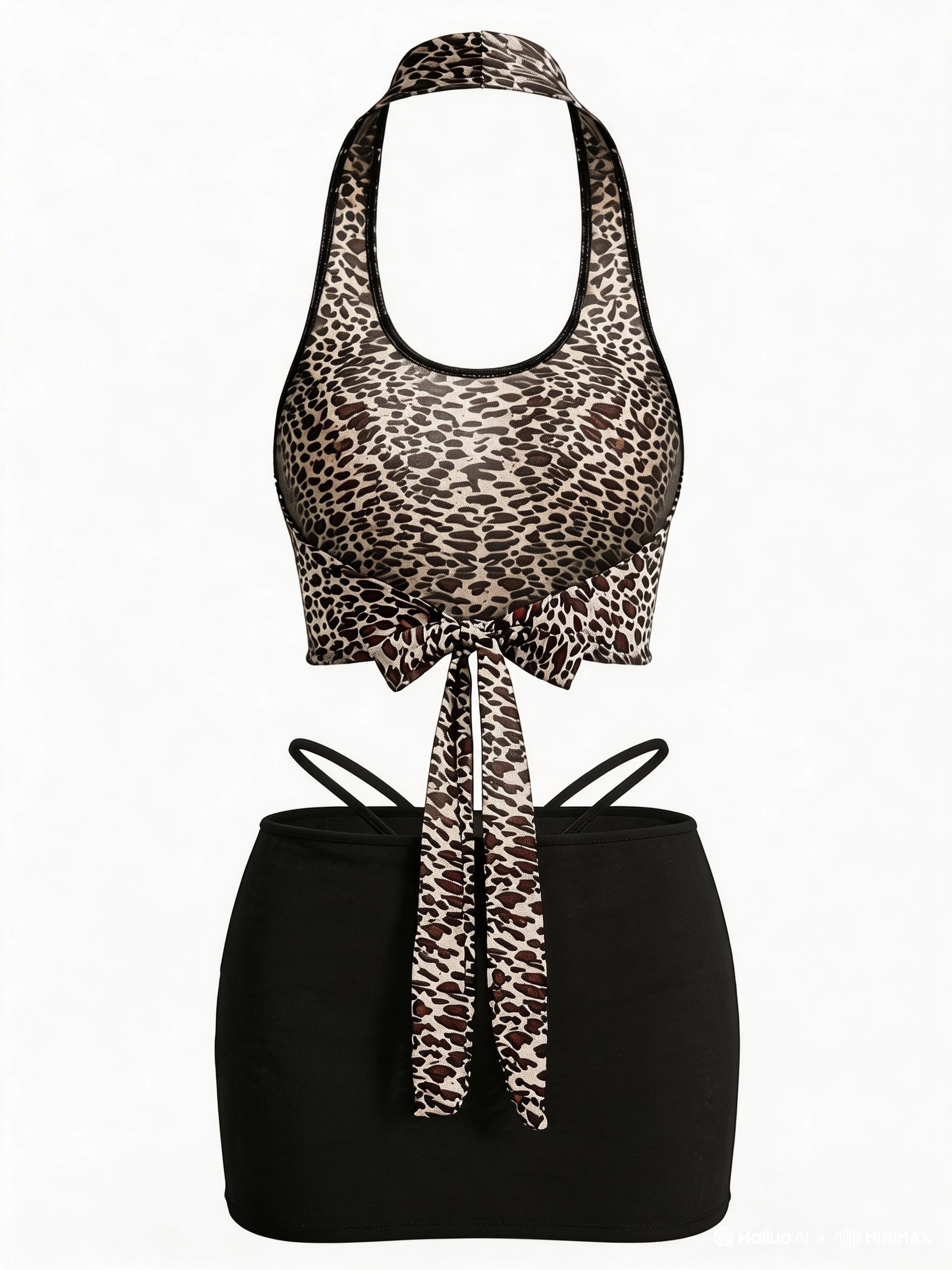 Velvet Fluxe Leo sheer leopard print halter neck bodysuit with cut-out details, luxury animal print intimate apparel.