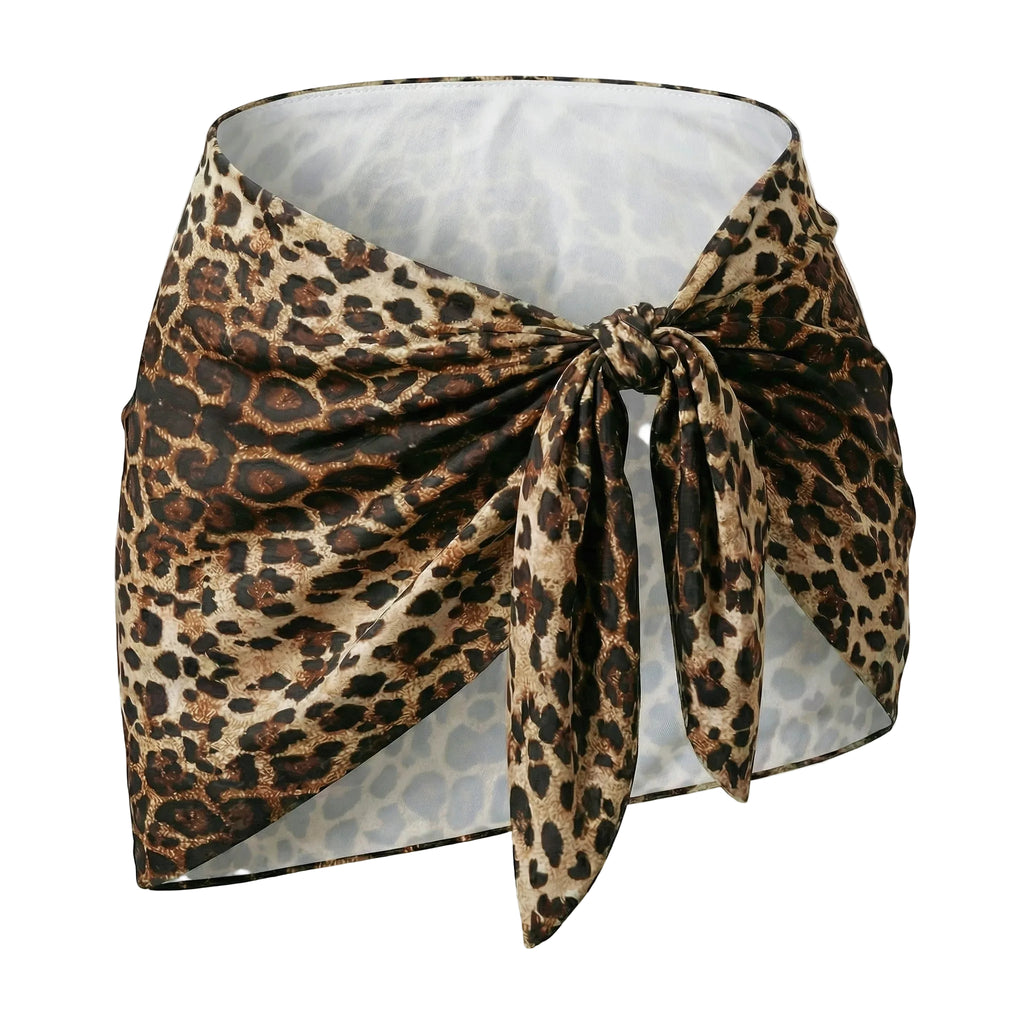 Velvet Fluxe Leo silk leopard print wrap mini skirt with side-tie knot, high-end animal print coordinate.