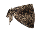 Velvet Fluxe Leo silk leopard print wrap mini skirt with side-tie knot, high-end animal print coordinate.