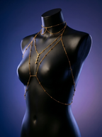 A mesmerizing fusion of delicate gold chains and light-catching crystal drops, the LUNA layered body chain is the ultimate intimate armor for luxury resort styling, festival wear, and avant-garde lingerie layering