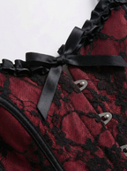Velvet Fluxe Scarlet Noir red and black lace corset with black tulle ballerina skirt, dark romantic gothic style.