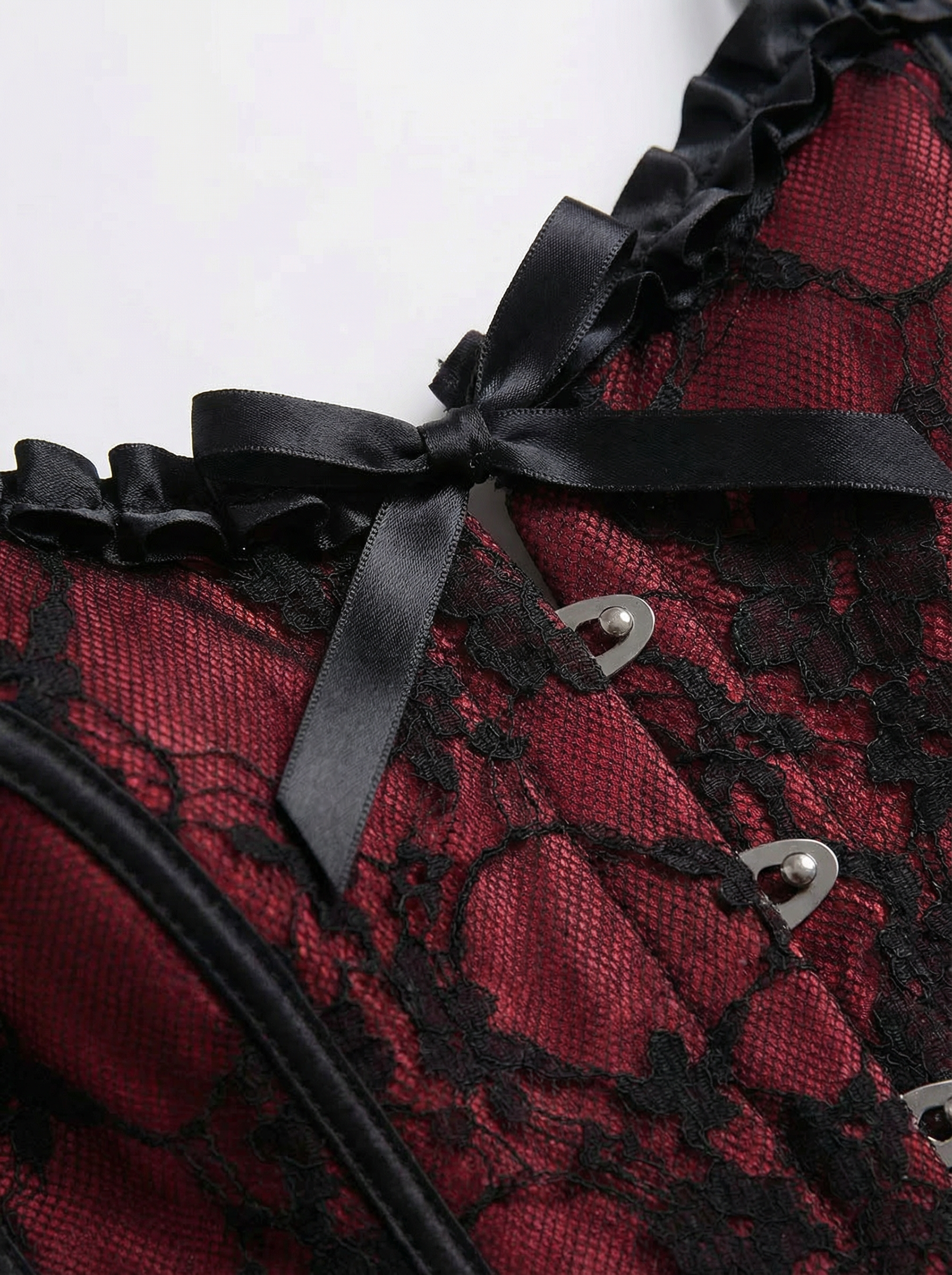 Velvet Fluxe Scarlet Noir red and black lace corset with black tulle ballerina skirt, dark romantic gothic style.