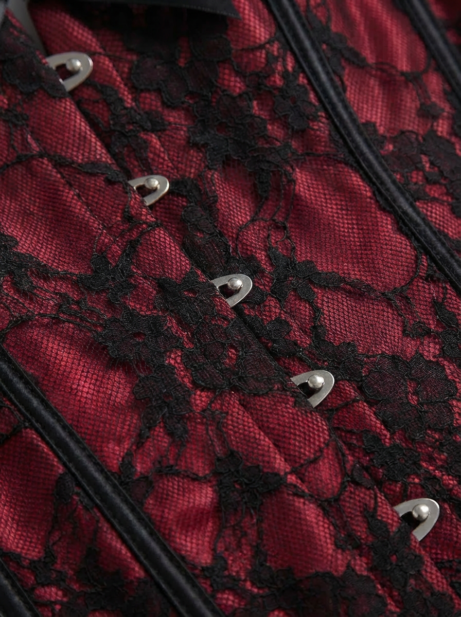 Velvet Fluxe Scarlet Noir red and black lace corset with black tulle ballerina skirt, dark romantic gothic style.
