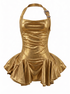 Velvet Fluxe SIREN gilded amber yellow slip dress with fluid drape and shimmering details, luxury radiant evening and intimate wear.