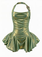 Velvet Fluxe Siren gilded emerald green slip dress with shimmering gold details, luxury jewel-tone intimate and evening wear.