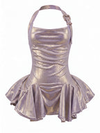 Velvet Fluxe SIREN gilded lilac purple slip dress with liquid gold shimmer and fluid drape, luxury ethereal evening and intimate wear.