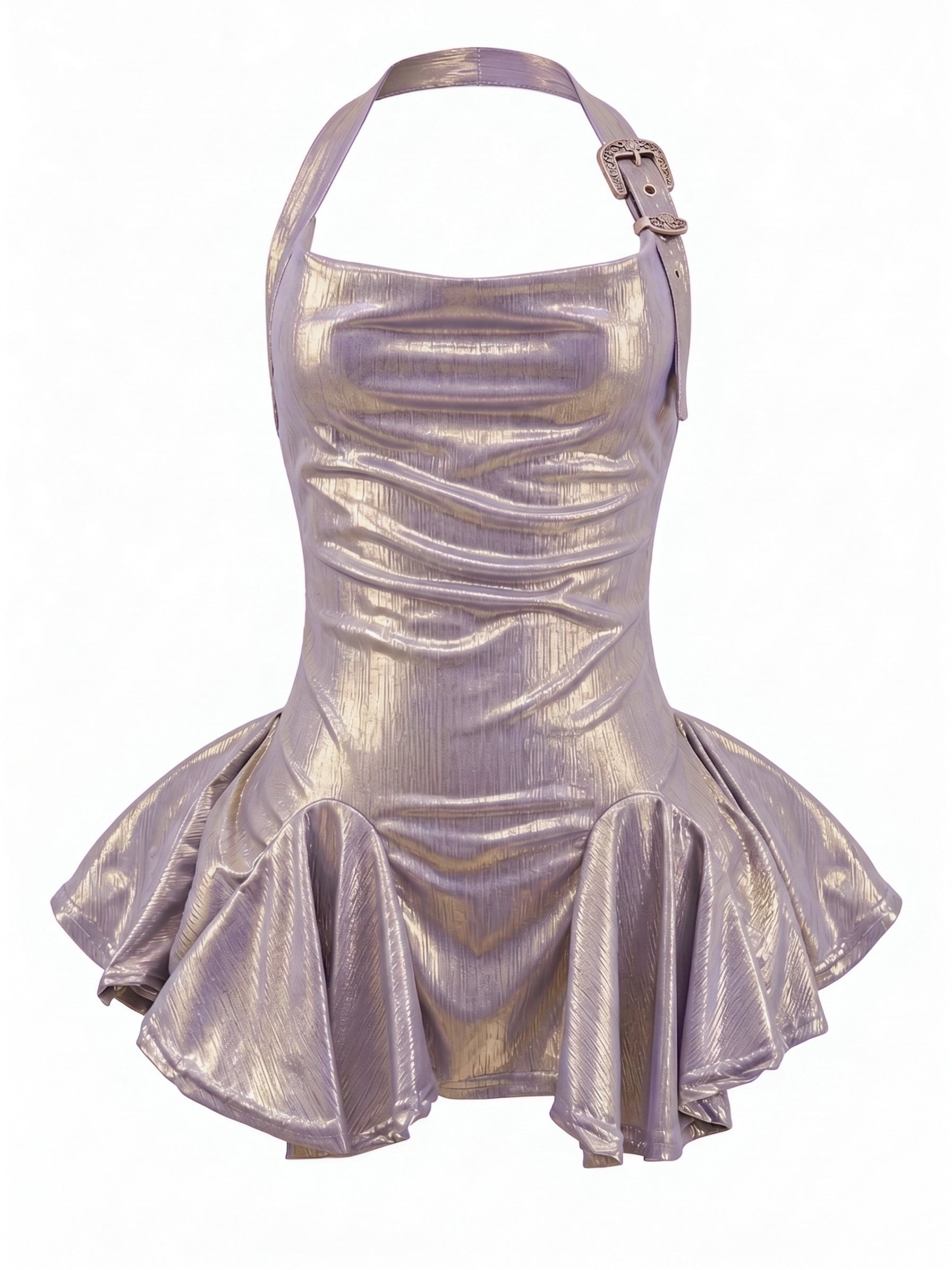 Velvet Fluxe SIREN gilded lilac purple slip dress with liquid gold shimmer and fluid drape, luxury ethereal evening and intimate wear.