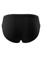 Back product shot of AURELIUS black ice silk men's briefs, showing seamless construction and soft breathable fabric.