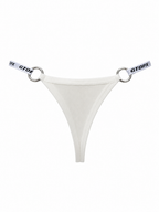 Back product view of the Velvet Fluxe Homme LUMEN white modal O-ring thong on a pure white background. Highlighting the minimalist T-back design and structural metal hip connectors.