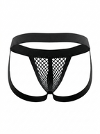 Back product view of the Velvet Fluxe Homme RÉSEAU black mesh jockstrap. Showcasing the minimalist double elastic straps and provocative open back construction on a white background.